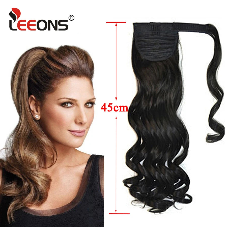 Synthetic Straight Black Wrap Around Ponytails Hair Extensions 22 Inch Fake Hair Piece Wig Heat Resistant Ponytail For Women