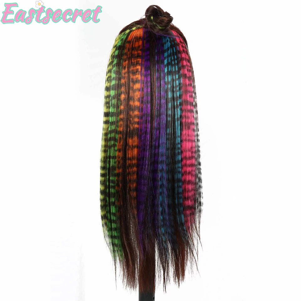 1PCS Y2K Colorful Hair Extensions Leopard print long Straight wig One-piece Clip-In Synthetic Hairpieces cosplay Hair accessory