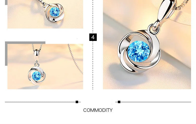 Natural Blue Crystal Pendant Female S925 Sterling Sliver Necklace Colgante Sapphire Jewelry Bizuteria Pendant Pierscionki Women