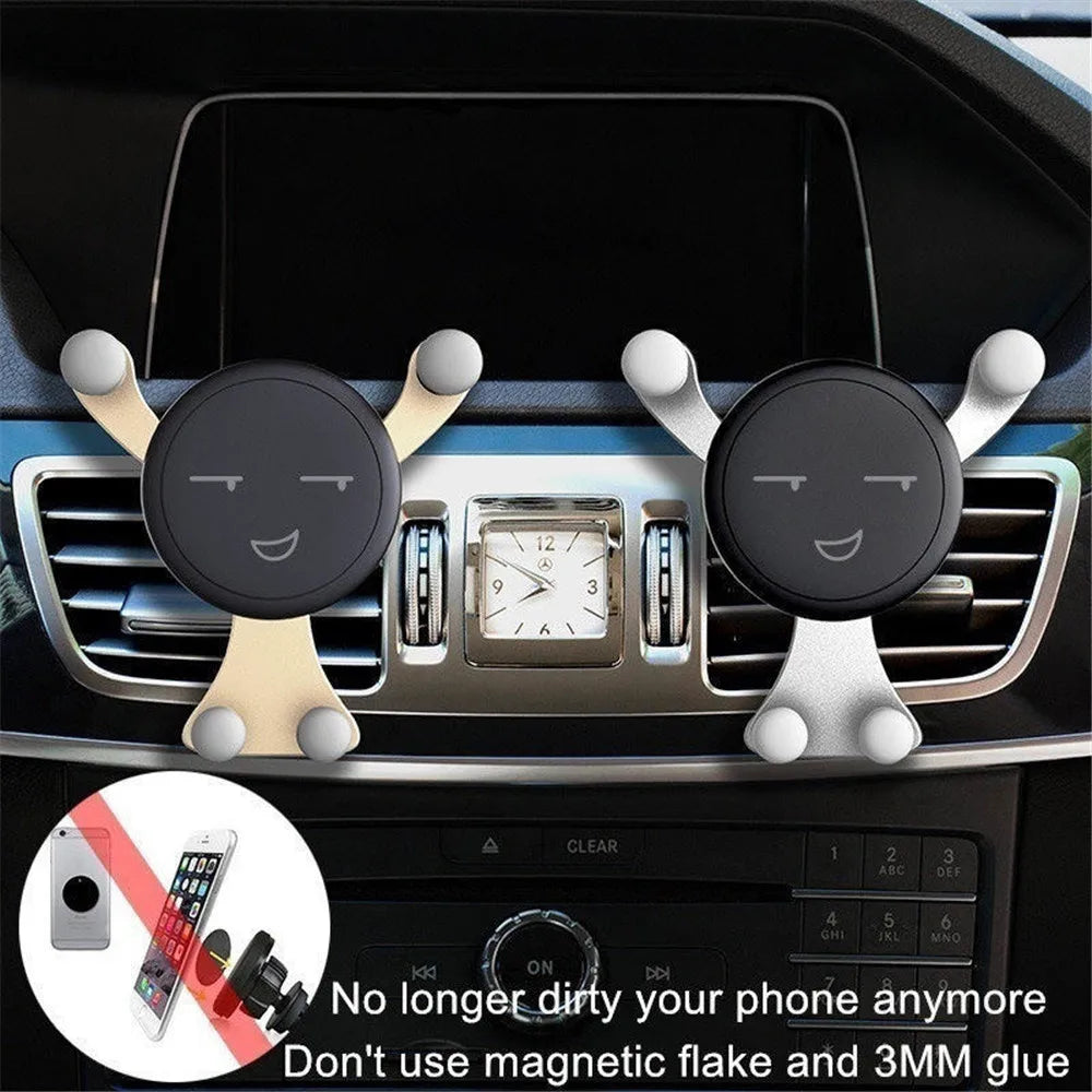 Gravity Car Phone Holder Air Vent Clip Smile Face Mount Mobile Cell Stand GPS Support For iPhone 12 Pro Max Xiaomi Samsung