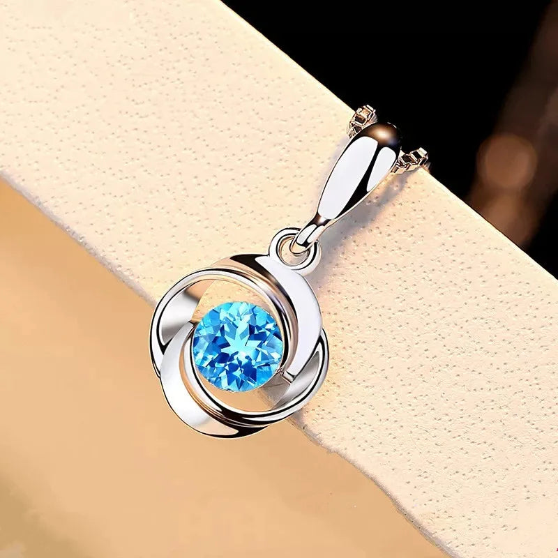 Natural Blue Crystal Pendant Female S925 Sterling Sliver Necklace Colgante Sapphire Jewelry Bizuteria Pendant Pierscionki Women