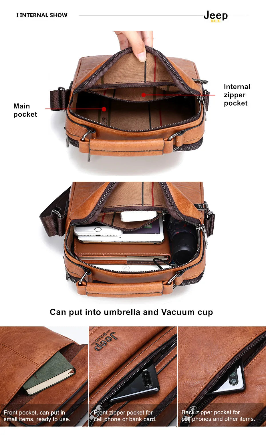 JEEP BULUO Men's Crossbody Shoulder Bags Split Leather Handbag Fashion Business Man Messenger Bag High quality Tote Hot