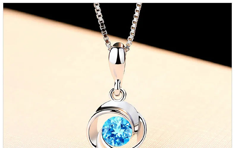 Natural Blue Crystal Pendant Female S925 Sterling Sliver Necklace Colgante Sapphire Jewelry Bizuteria Pendant Pierscionki Women