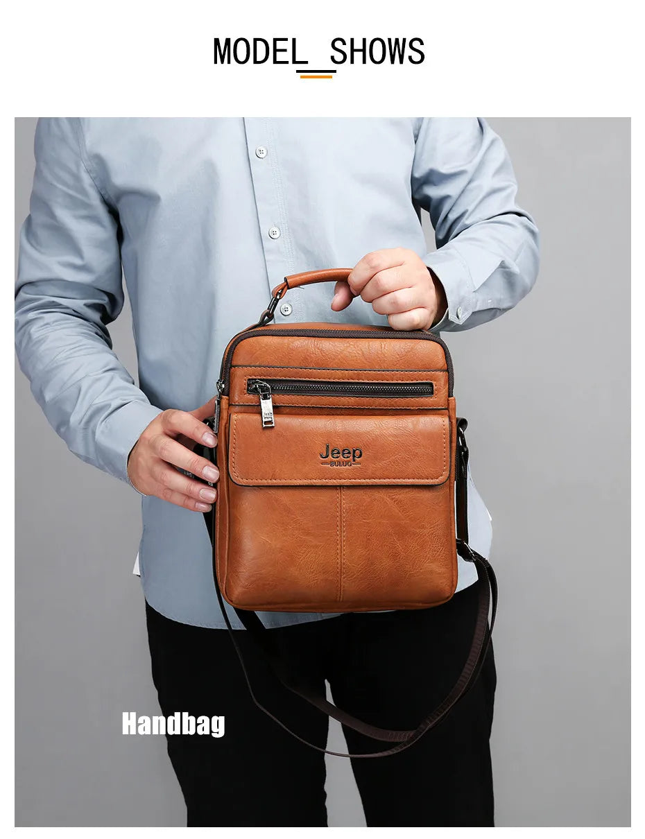 JEEP BULUO Men's Crossbody Shoulder Bags Split Leather Handbag Fashion Business Man Messenger Bag High quality Tote Hot