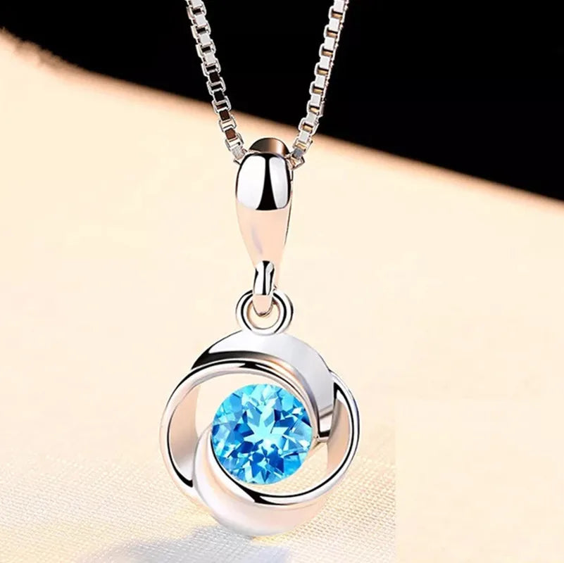 Natural Blue Crystal Pendant Female S925 Sterling Sliver Necklace Colgante Sapphire Jewelry Bizuteria Pendant Pierscionki Women