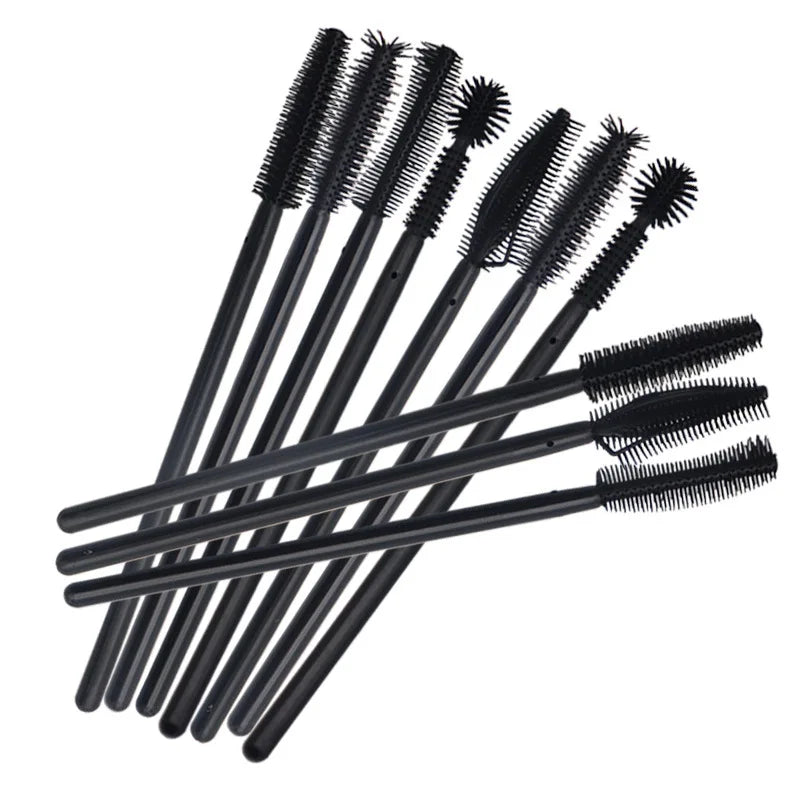 100 Pcs Disposable Silicone Eyelashes Brush Applicator Eye Lash Full Black Mascara Wands Brush Eyelash Extension Makeup Tool