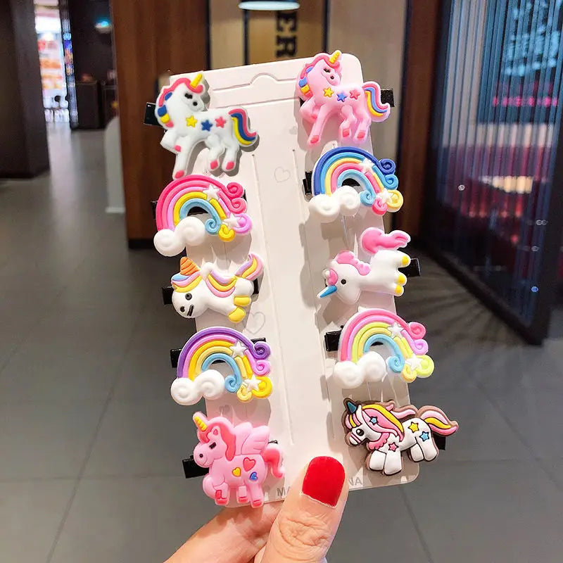 10PCS/Set New Girls Cute Cartoon Ice Cream Unicorn Hair Clips Kids Lovely Hairpins Headband Barrettes Fashion Hair Accessories