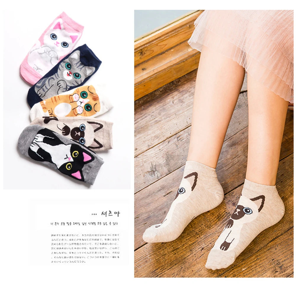 New Women Animal Ankle Socks With Letters Cat Kitten Pet For Elder Children Or Adult Unisex Sokken Novel Gift Dropship