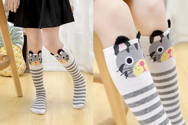 girl socks cartoon owl dog print children heaps socks half cylinder boy knee-high socks kids knee above cotton sock