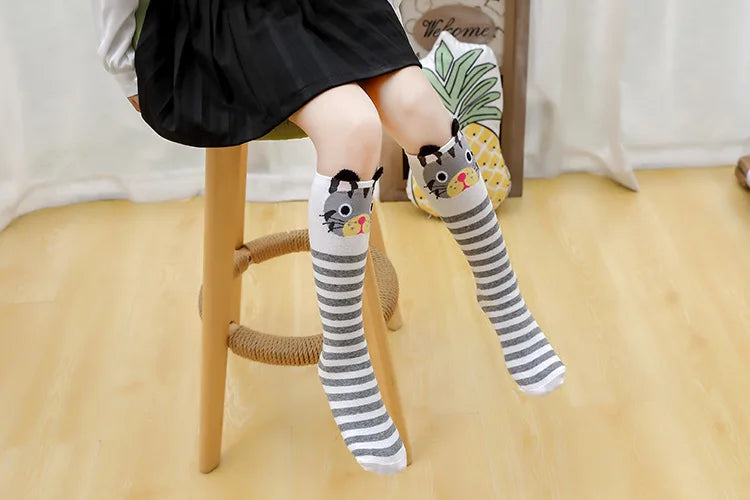 girl socks cartoon owl dog print children heaps socks half cylinder boy knee-high socks kids knee above cotton sock