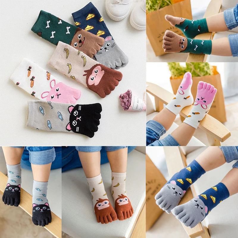 Kids Cute Comfortable High Qualtiy Hot Sale Five Fingers Socks Cotton Fashion Non Slip Pilates Cute Animal Toe Socks