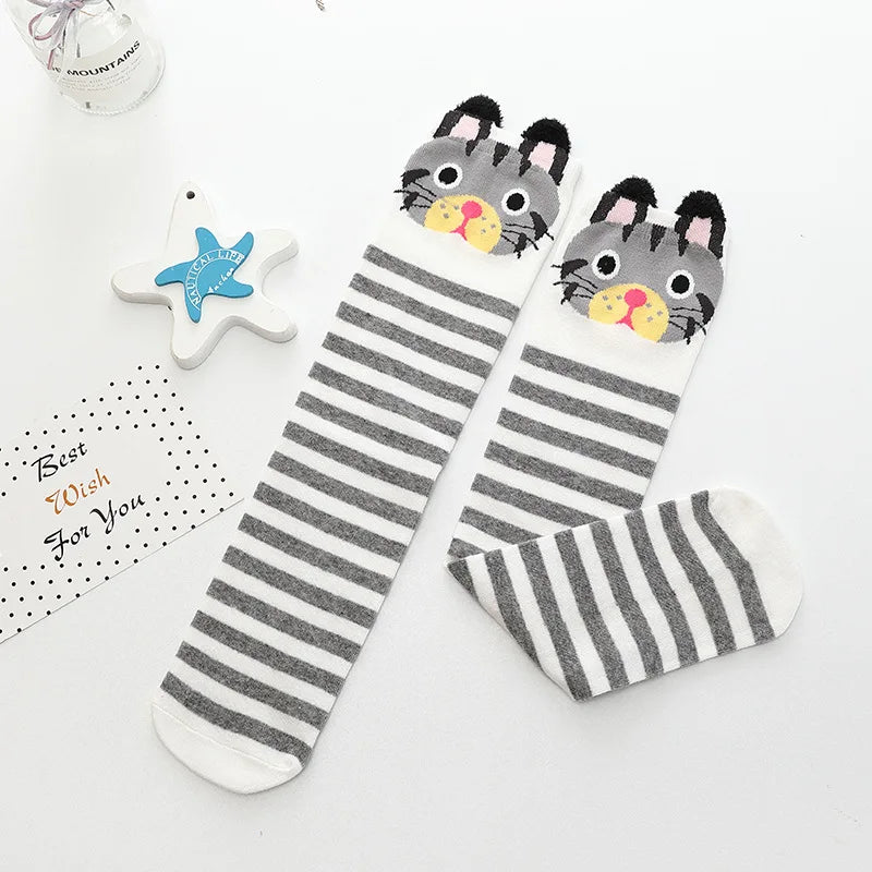 girl socks cartoon owl dog print children heaps socks half cylinder boy knee-high socks kids knee above cotton sock