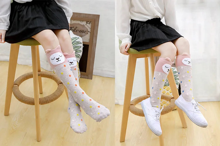 girl socks cartoon owl dog print children heaps socks half cylinder boy knee-high socks kids knee above cotton sock