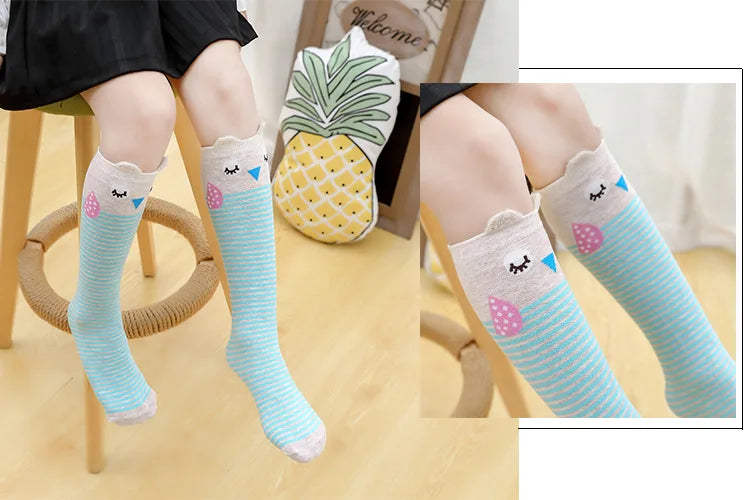 girl socks cartoon owl dog print children heaps socks half cylinder boy knee-high socks kids knee above cotton sock