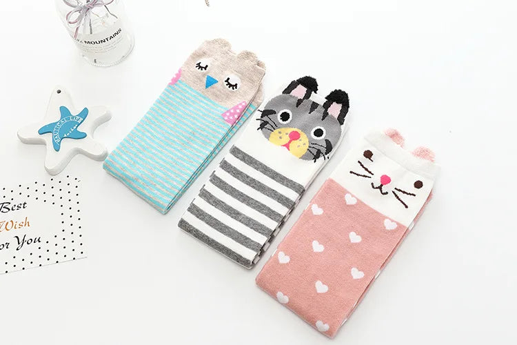 girl socks cartoon owl dog print children heaps socks half cylinder boy knee-high socks kids knee above cotton sock