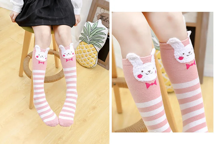 girl socks cartoon owl dog print children heaps socks half cylinder boy knee-high socks kids knee above cotton sock