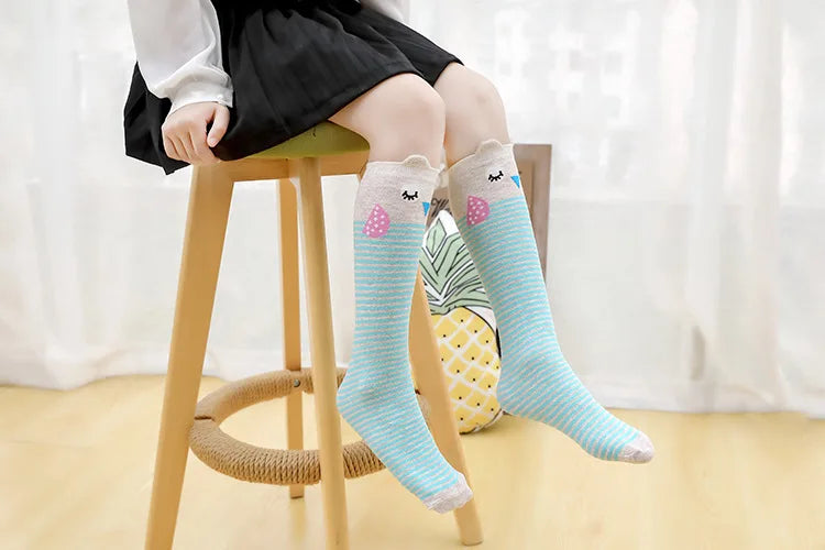 girl socks cartoon owl dog print children heaps socks half cylinder boy knee-high socks kids knee above cotton sock