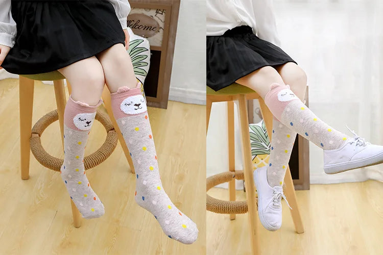 girl socks cartoon owl dog print children heaps socks half cylinder boy knee-high socks kids knee above cotton sock