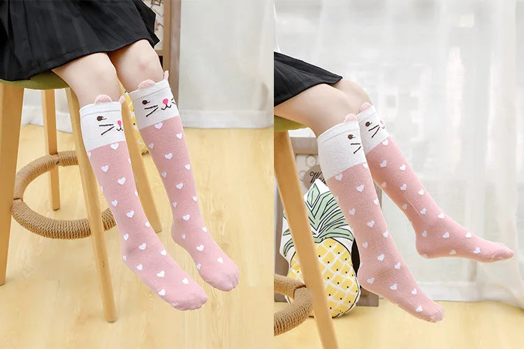 girl socks cartoon owl dog print children heaps socks half cylinder boy knee-high socks kids knee above cotton sock