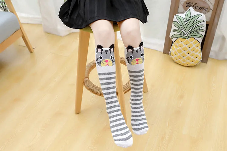 girl socks cartoon owl dog print children heaps socks half cylinder boy knee-high socks kids knee above cotton sock