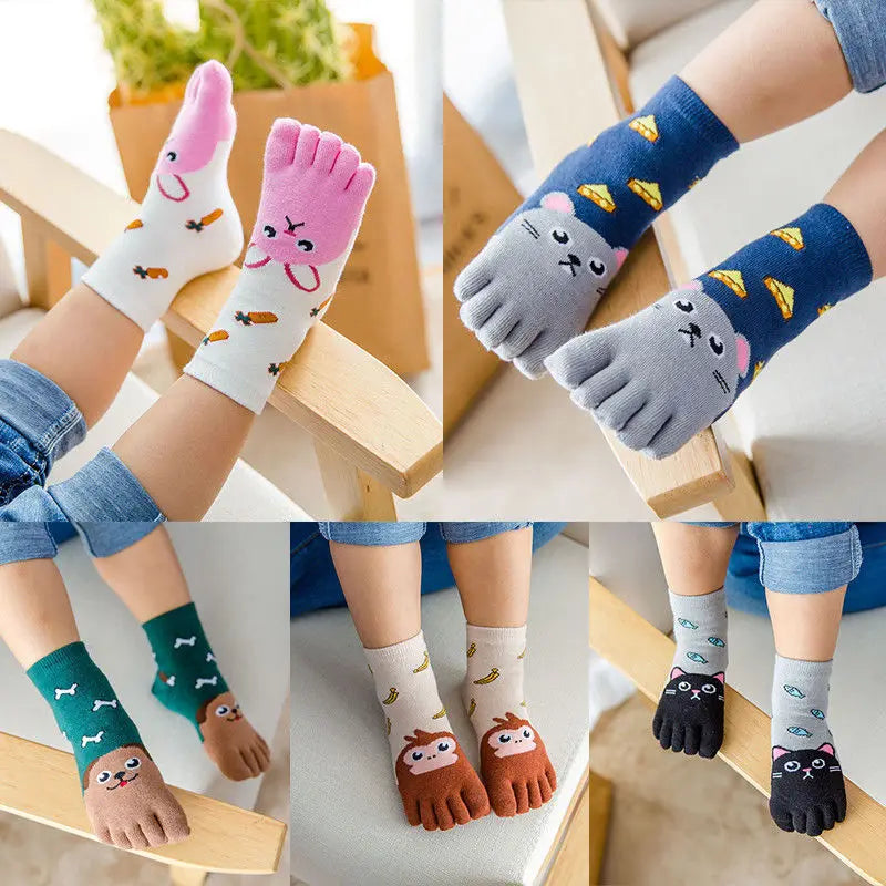 Kids Cute Comfortable High Qualtiy Hot Sale Five Fingers Socks Cotton Fashion Non Slip Pilates Cute Animal Toe Socks