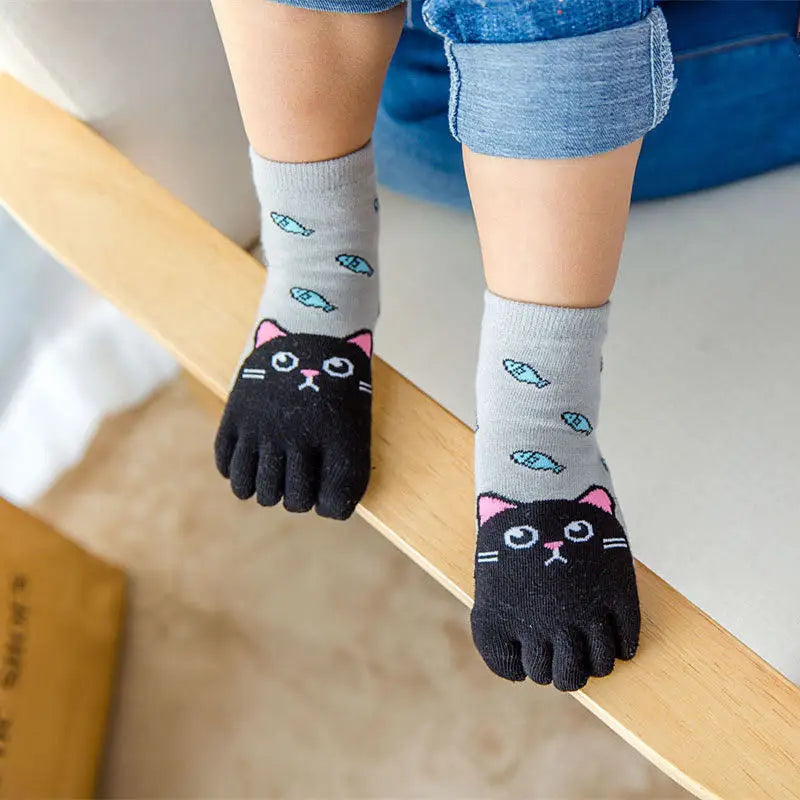 Kids Cute Comfortable High Qualtiy Hot Sale Five Fingers Socks Cotton Fashion Non Slip Pilates Cute Animal Toe Socks