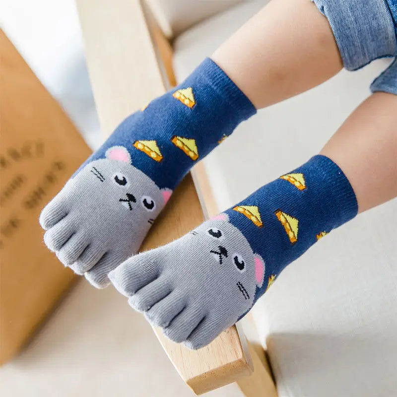 Kids Cute Comfortable High Qualtiy Hot Sale Five Fingers Socks Cotton Fashion Non Slip Pilates Cute Animal Toe Socks