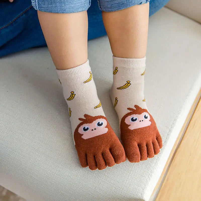 Kids Cute Comfortable High Qualtiy Hot Sale Five Fingers Socks Cotton Fashion Non Slip Pilates Cute Animal Toe Socks