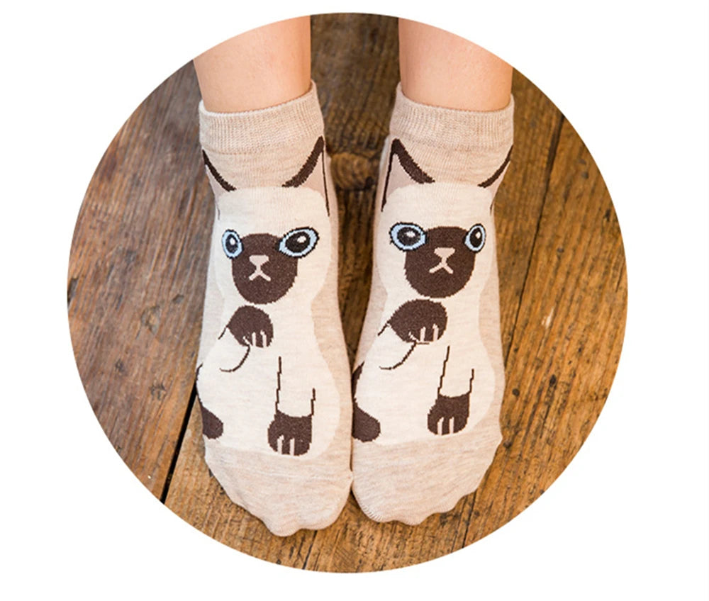 New Women Animal Ankle Socks With Letters Cat Kitten Pet For Elder Children Or Adult Unisex Sokken Novel Gift Dropship