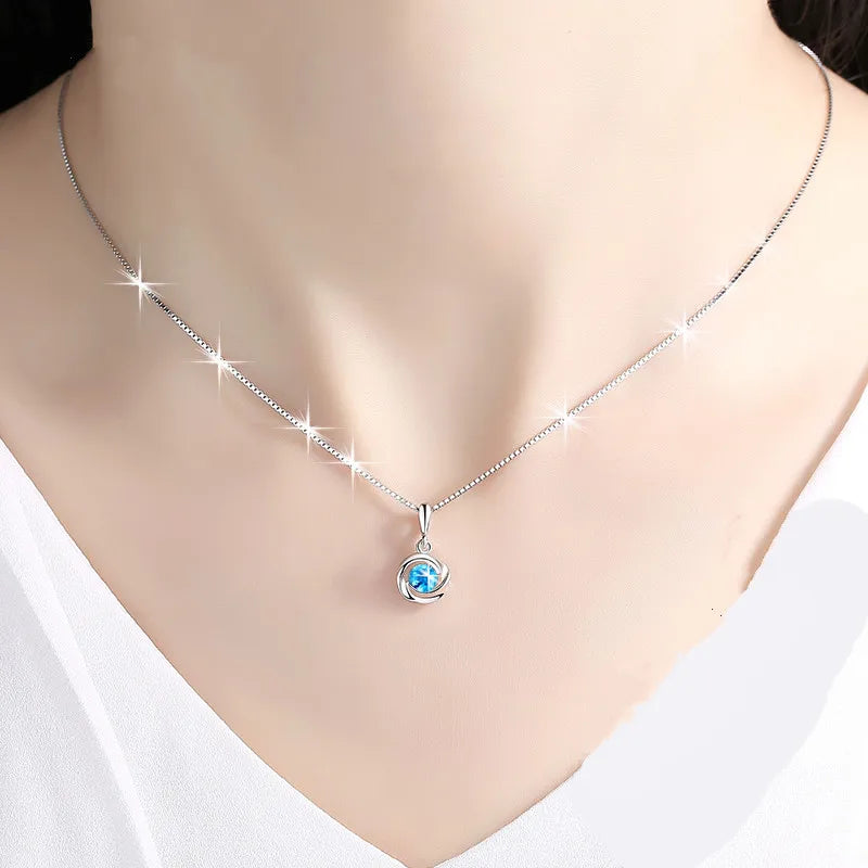 Natural Blue Crystal Pendant Female S925 Sterling Sliver Necklace Colgante Sapphire Jewelry Bizuteria Pendant Pierscionki Women