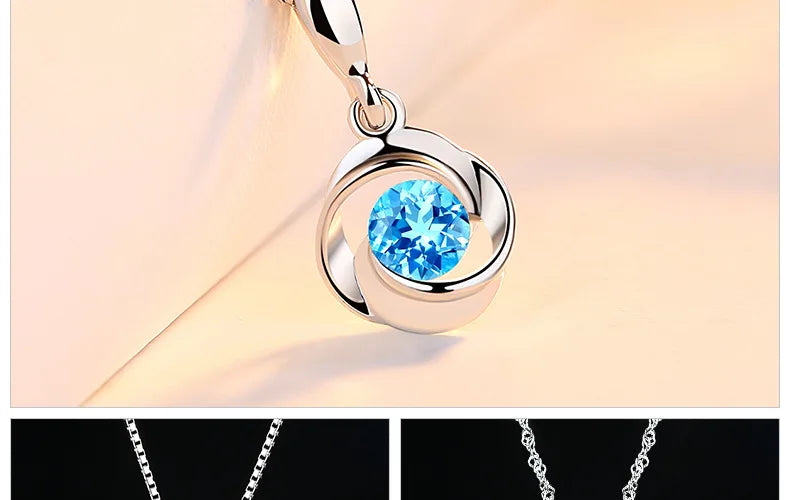 Natural Blue Crystal Pendant Female S925 Sterling Sliver Necklace Colgante Sapphire Jewelry Bizuteria Pendant Pierscionki Women