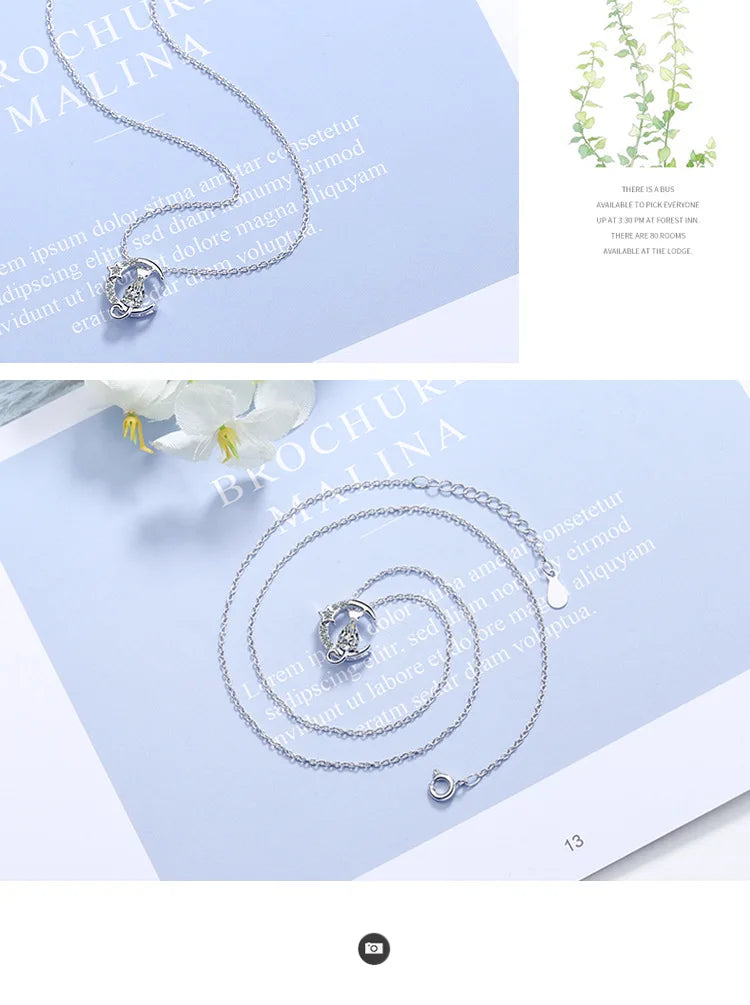 New in 925 Sterling Silver Cat Moon Zircon Women Necklace Wedding Luxury Designer Jewelry  Offers GaaBou Jewellery