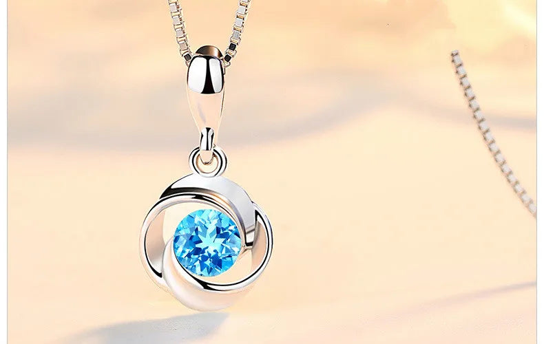 Natural Blue Crystal Pendant Female S925 Sterling Sliver Necklace Colgante Sapphire Jewelry Bizuteria Pendant Pierscionki Women