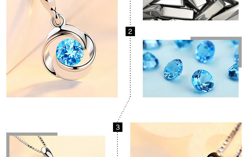 Natural Blue Crystal Pendant Female S925 Sterling Sliver Necklace Colgante Sapphire Jewelry Bizuteria Pendant Pierscionki Women