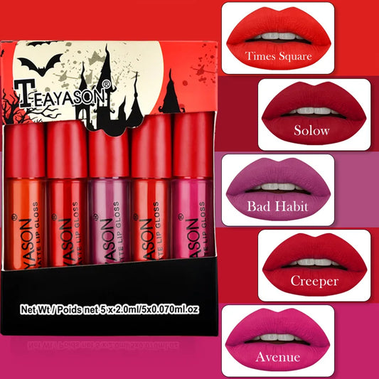 5pcs/set Matte Lip Gloss kit Velvet Natural Moisturizing Waterproof Long Lasting Liquid Lipstick Gift Box Lip Makeup cosmetics