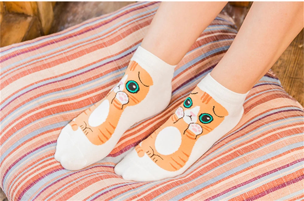 New Women Animal Ankle Socks With Letters Cat Kitten Pet For Elder Children Or Adult Unisex Sokken Novel Gift Dropship