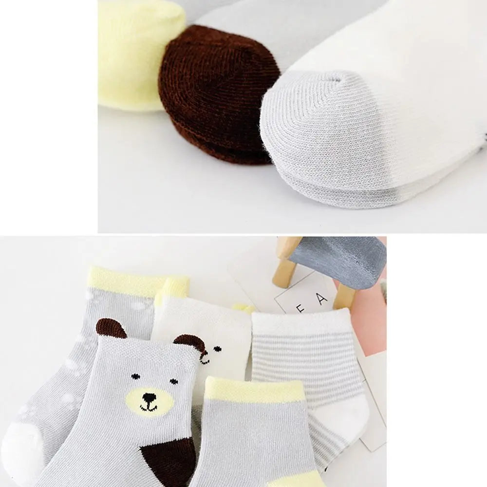 5 Pairs/Lot Cartoon Baby Socks Cute Cat Animal Cotton Newborn Children's Socks Girl Kids Boy Soft Knit Toddler Sleeping Socks