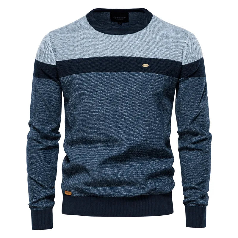 Men's Pullover Round Neck Stripe Color Blocking High-quality Warm Sweater Style Sweater Fashion Casual Stripe Men's Sweater