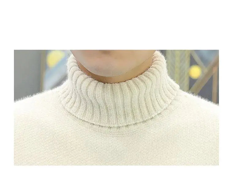 2024 Men Brand High Neck Knitted Pullover New Arrivals Male Fashion Streetwear Casual Slim Solid Color Turtleneck Sweater Male