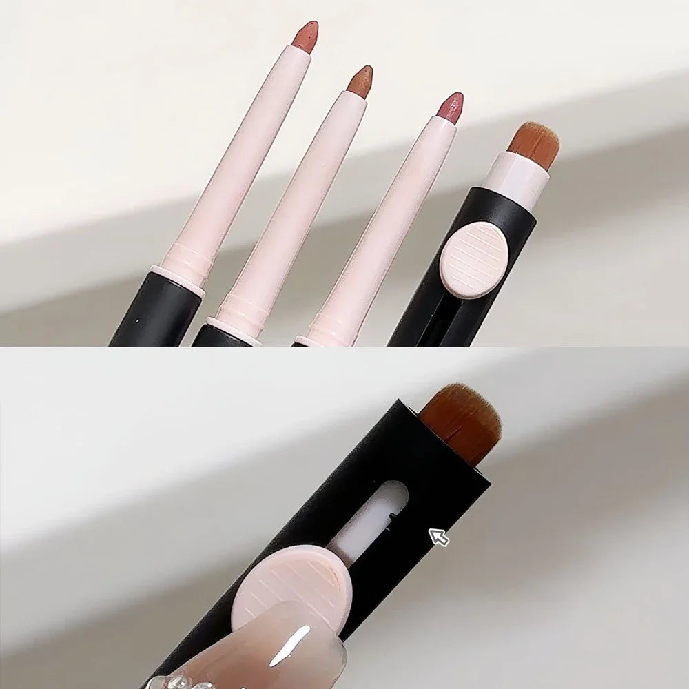 Waterproof Matte Lipliner Pencil with Brush Sexy Nude Brown Contour Tint Lipstick Lasting Non-stick Cup Lip Liner Lips Makeup