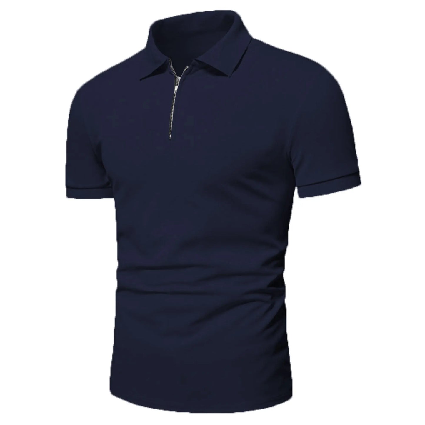 Men's polo shirt solid color short-sleeved zipper lapel T-shirt casual top