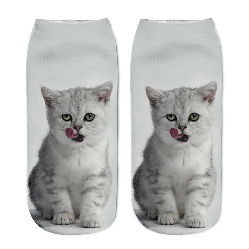 3D Print Funny Cute Cat Socks Cartoon Kitten Unisex Creative Colorful Multiple Cat Face Happy Low Ankle Socks Women Christmas