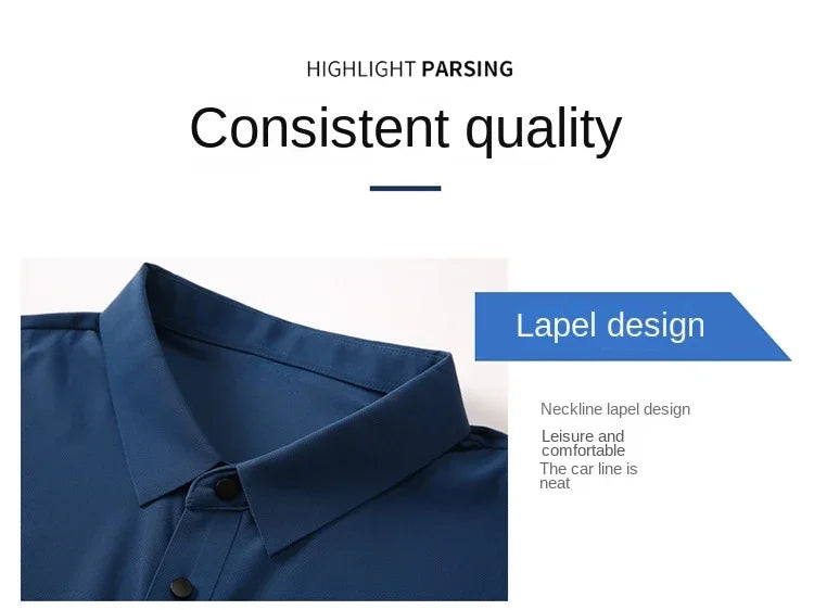 Summer T-shirt Short Sleeve Stretch Ice Silk Polo Shirt Men Business Casual Lapels Slim-Fitting Seamless Mercerized Thin Top Men