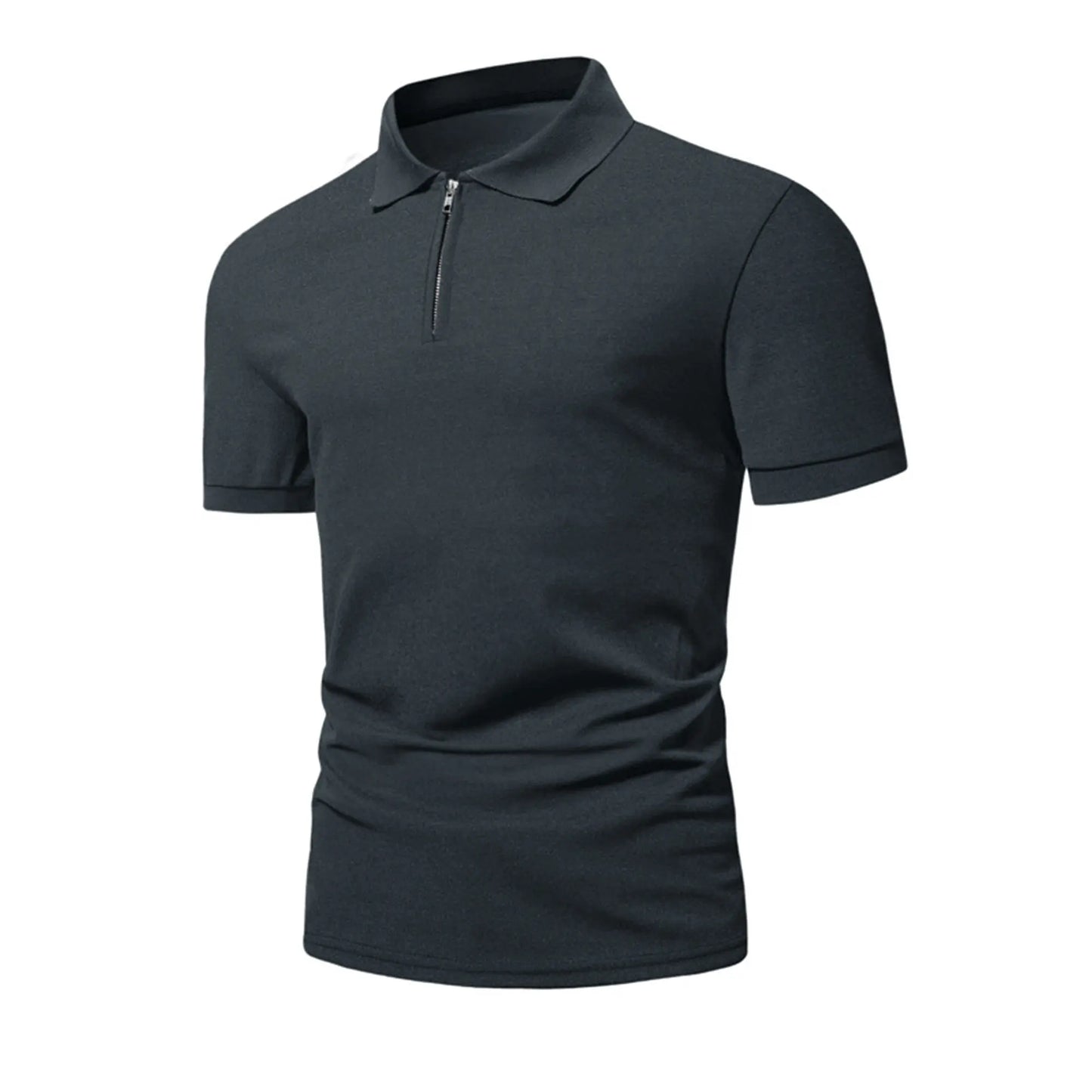 Men's polo shirt solid color short-sleeved zipper lapel T-shirt casual top