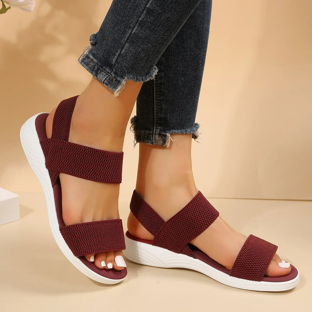 Women's Knit Elastic Cloth Wedge Sandals Slip On Lightweight Walking Sandals Women Plus Size Comfortable Summer Shoes Woman 2023