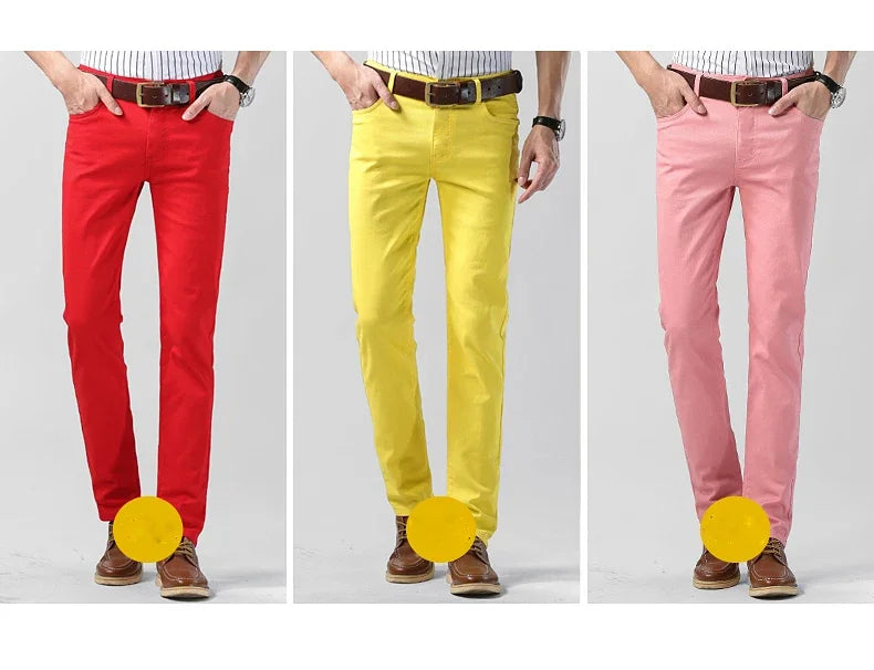 Men's Colorful Denim Stretch Stretch Jeans New Elastic Yellow Pink Red Slim Male Clothing Simple Business Denim Trousers