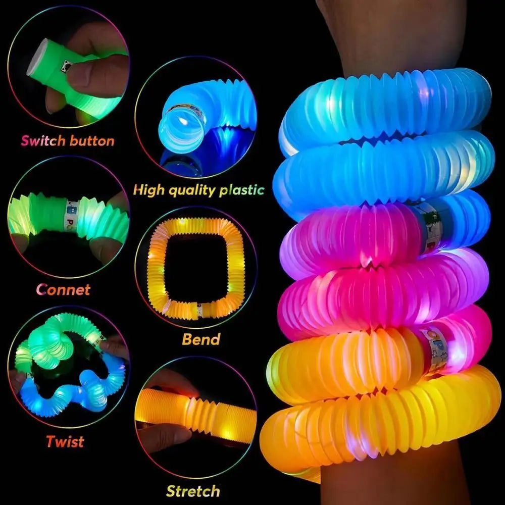 3 6 12 18PCS LED FlashTubeSensory Toy Adult Stress Relief ToyKids Autism Anti-Stress Plastic CorrugatedTube Squeeze Toy for Kids