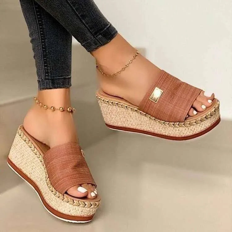 Womens High Heels Sandal Thick Bottom Casual Shoes Ladies Leisure Summer Wedges Sandals Woman Shoes Women Platform Mules Slipper