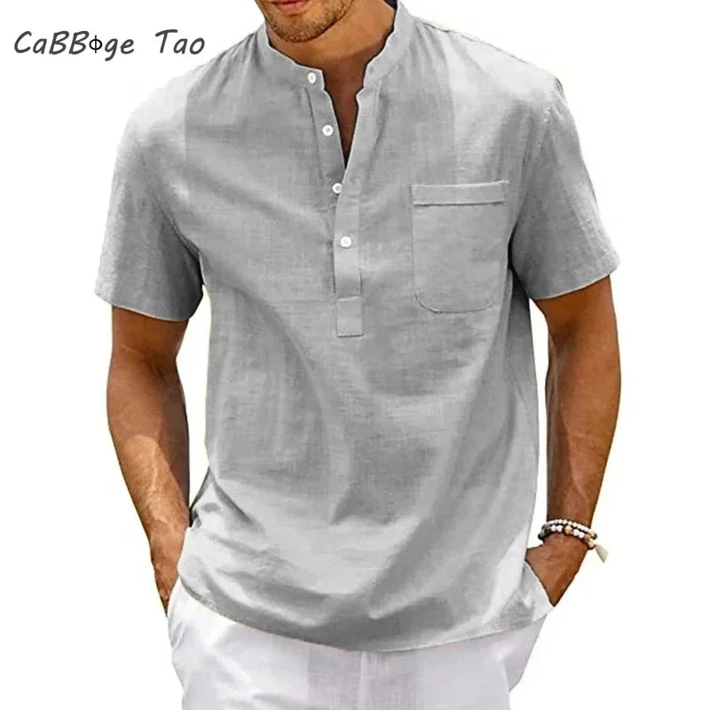 Summer New Men's Casual Slim Fit Polo Shirt Solid Color Breathable Button Short Sleeved Top Refreshing and Comfortable T-shirt