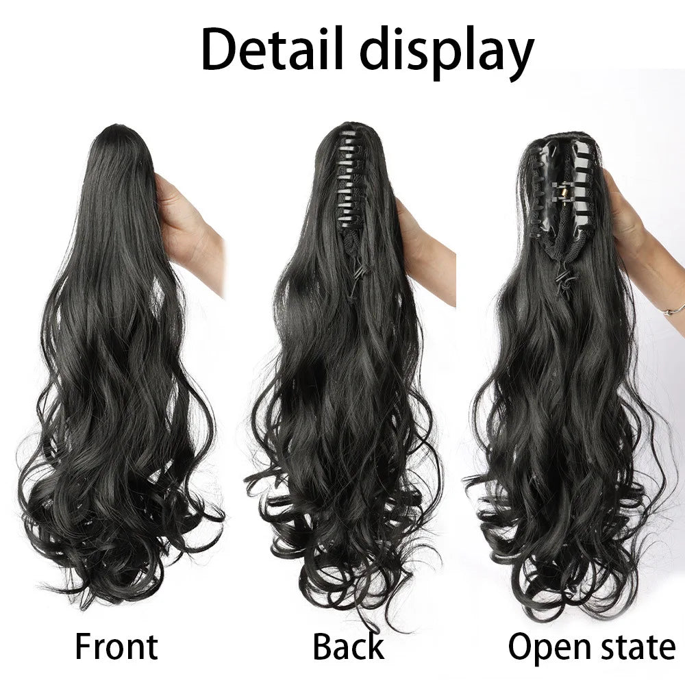 19Inch 26Colour Curly Ponytail Clip in Claw Hair Extension Natural Looking Synthetic Hairpiece for Women Claw Curly Ponytail Wig